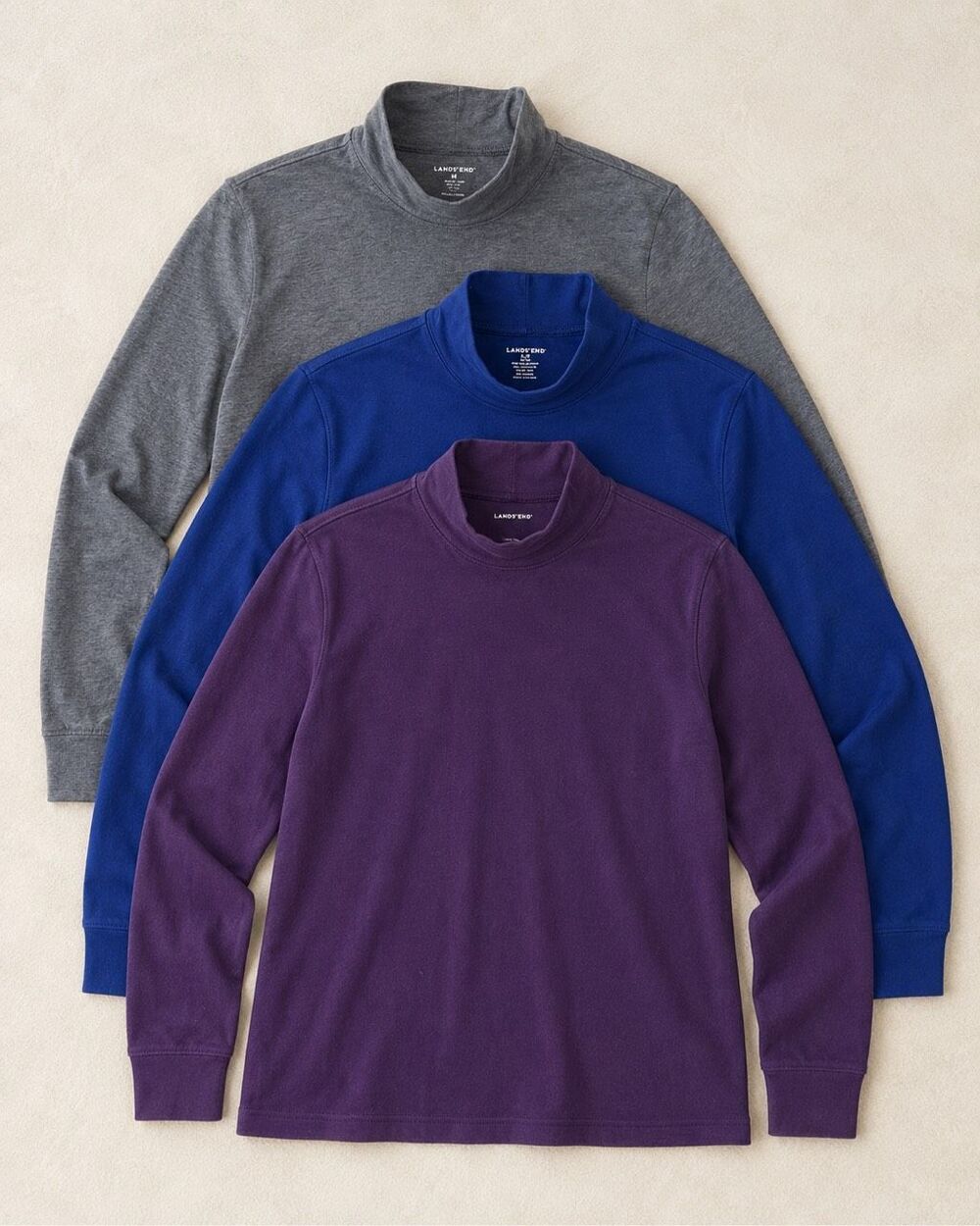 Lands’ End Women’s XL Turtleneck Shirts Lot of 3 Gray Blue Purple Long Sleeve